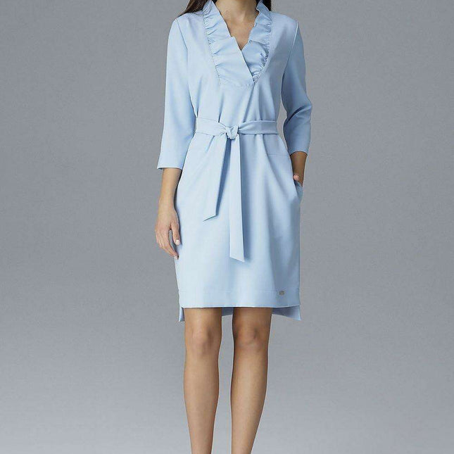 Chic Ruffle Neckline Cocktail Dress with Side Slits & Adjustable Waist