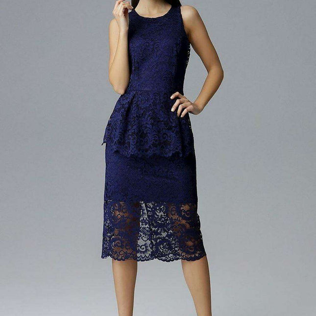 Lace-Embellished Basque Fit Formal Dress