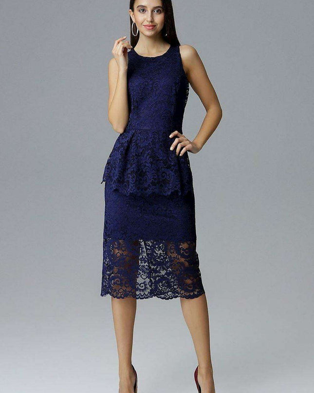 Lace-Embellished Basque Fit Formal Dress