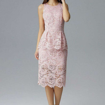 Lace-Embellished Basque Fit Formal Dress