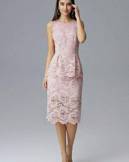 Lace-Embellished Basque Fit Formal Dress