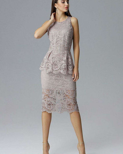 Lace-Embellished Basque Fit Formal Dress