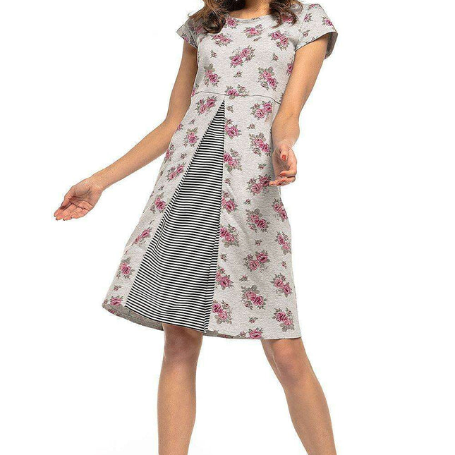Tessita Striped Trapezoidal Cotton Day Dress with Elegant Front Contour Detail