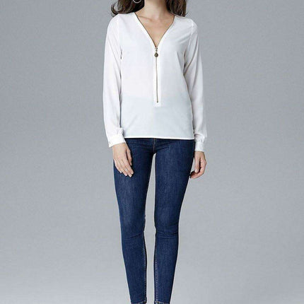 Chic Zip-Up Blouse with Stylish Sleeves