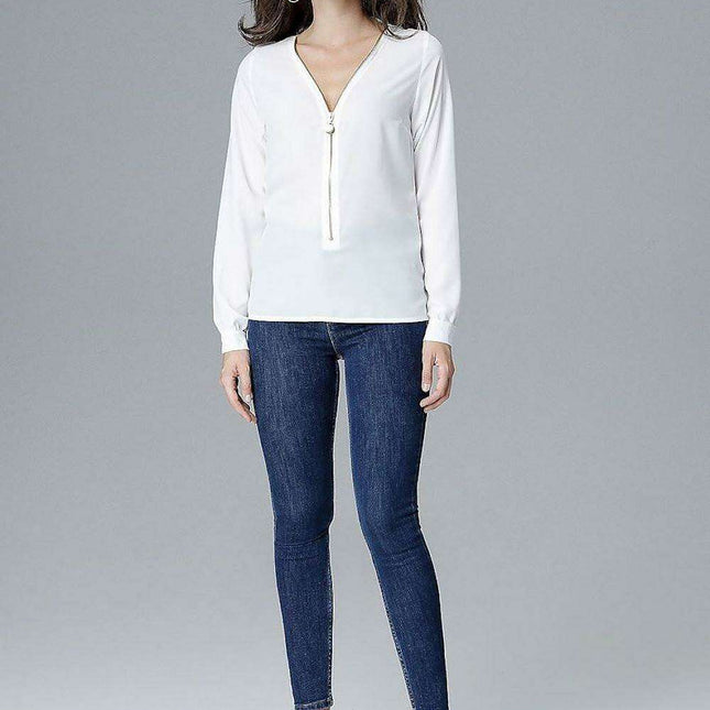 Chic Zip-Up Blouse with Stylish Sleeves