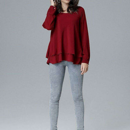 Chic Frill-Embellished Long Sleeve Blouse with Half-Round Neck