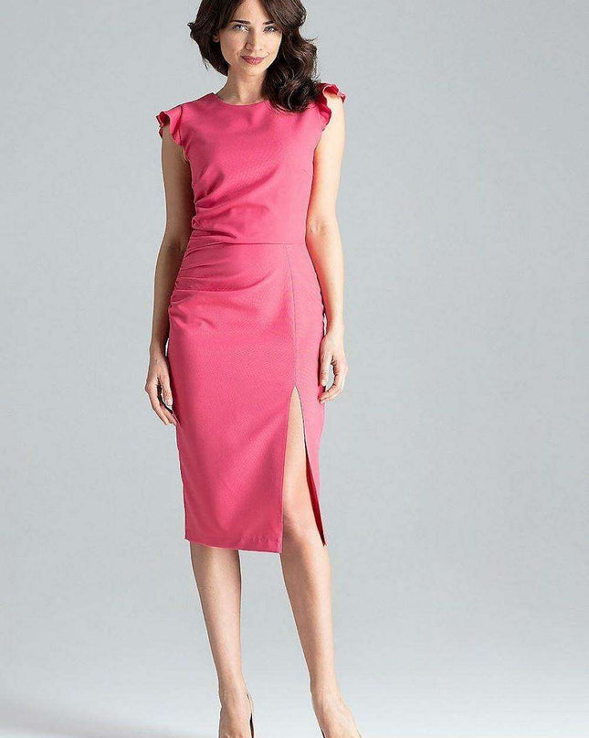 Chic Front Slit Evening Dress with Decorative Frills