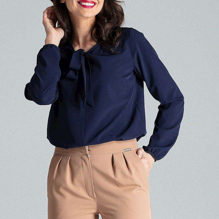 Elegant Tie-Neck Blouse with Elastic Sleeve Detail