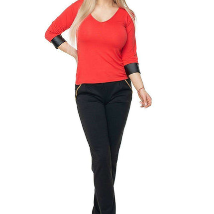 Chic Eco-Leather V-Neck Blouse by PeeKaBoo