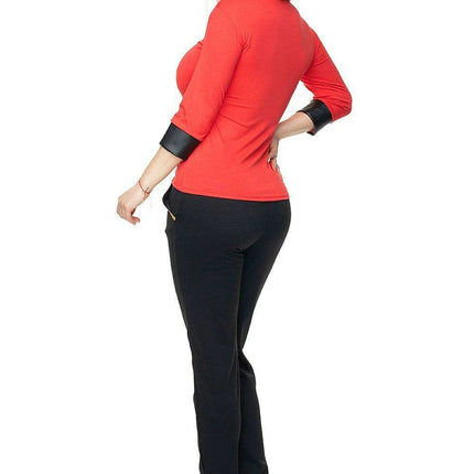 Chic Eco-Leather V-Neck Blouse by PeeKaBoo