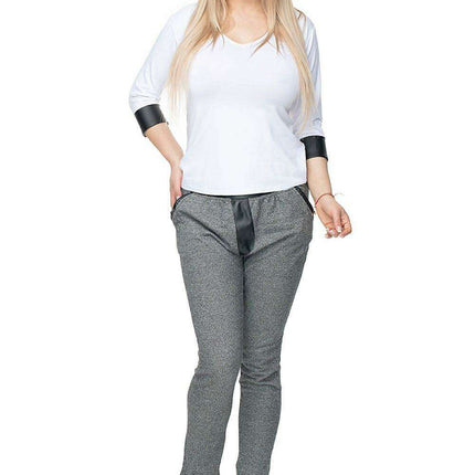 Chic Eco-Leather V-Neck Blouse by PeeKaBoo