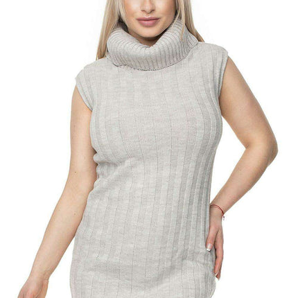 Trendy Ribbed Turtleneck Sleeveless Mini Dress