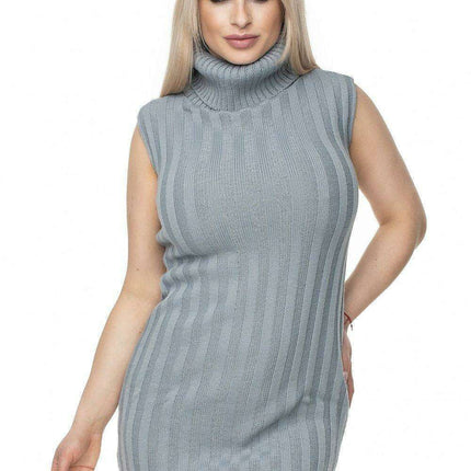Trendy Ribbed Turtleneck Sleeveless Mini Dress