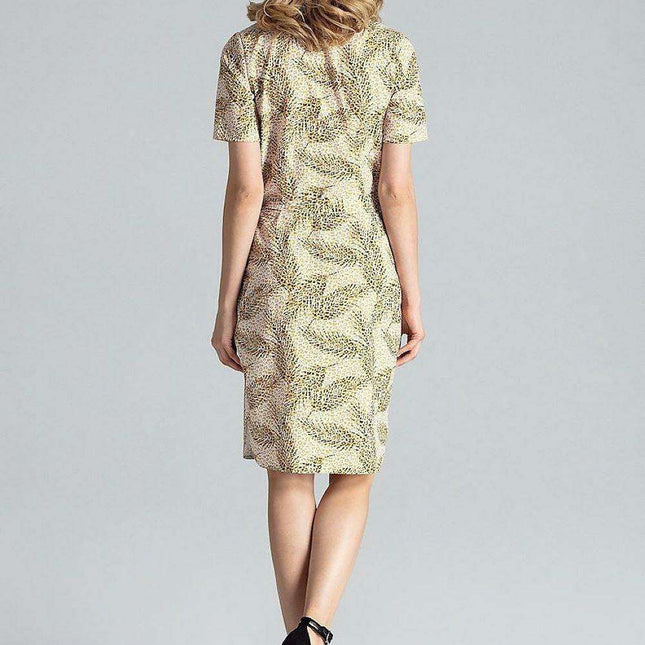 Elegant Midi Dress with Adjustable Waist Tie and Serek Neckline