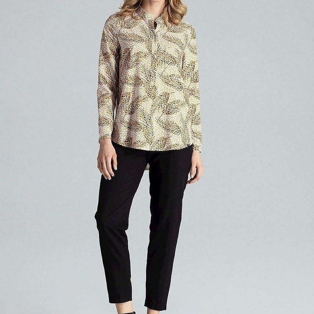 Chic Stand-Up Collar Snap Blouse for Timeless Elegance