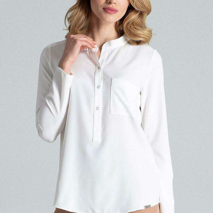Chic Stand-Up Collar Snap Blouse for Timeless Elegance