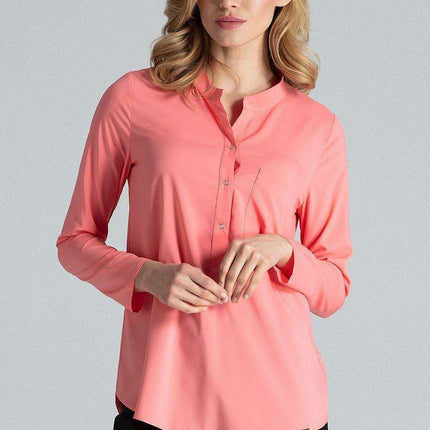 Chic Stand-Up Collar Snap Blouse for Timeless Elegance
