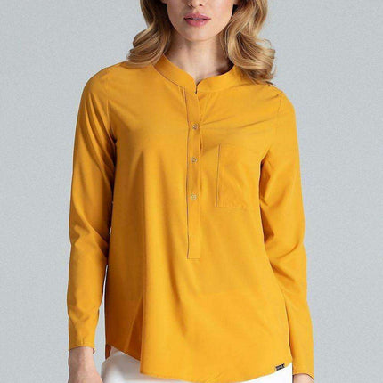 Chic Stand-Up Collar Snap Blouse for Timeless Elegance