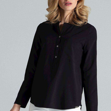 Chic Stand-Up Collar Snap Blouse for Timeless Elegance