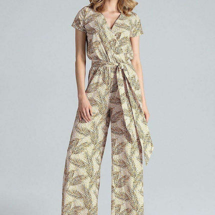 Chic V-Neck Jumpsuit with Flattering Elastic Waistband for Effortless Style