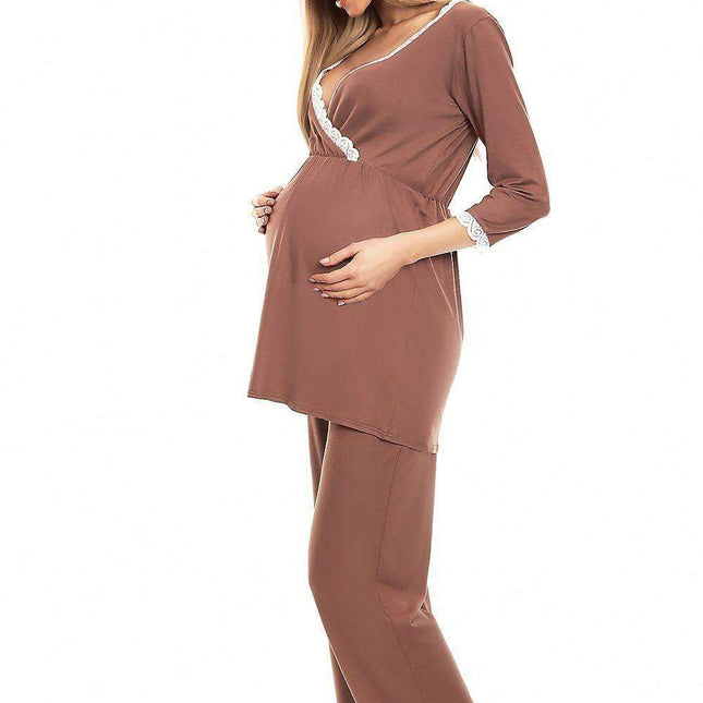 Chic Lace-Embellished Maternity & Nursing Pajama Set