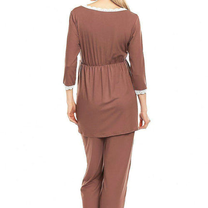Chic Lace-Embellished Maternity & Nursing Pajama Set