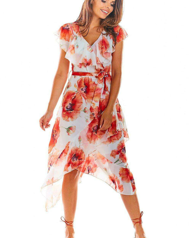 Floral Chiffon Cocktail Dress with Asymmetrical Elegance