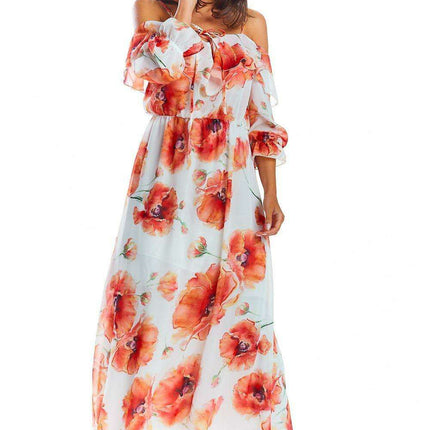 Elegant Spanish-Inspired Customizable Maxi Dress with Frill Neck