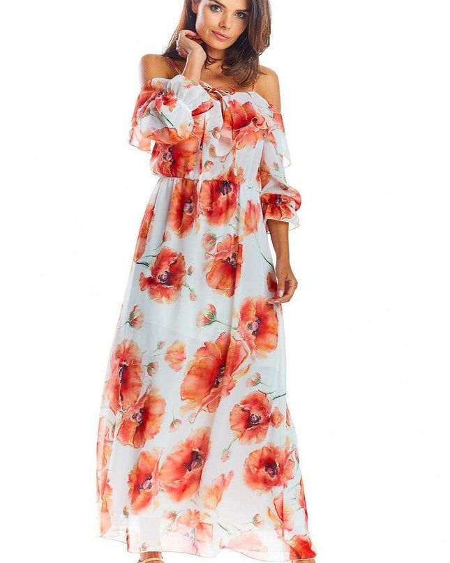 Elegant Spanish-Inspired Customizable Maxi Dress with Frill Neck