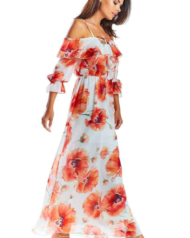 Elegant Spanish-Inspired Customizable Maxi Dress with Frill Neck