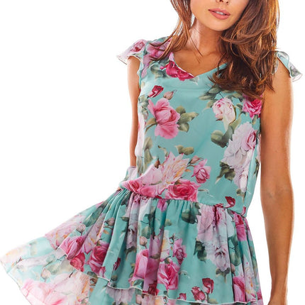 Floral Heart Neckline Chiffon Mini Dress for Effortless Summer Elegance - Très Elite