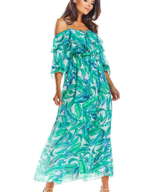 Elegant Customizable Neckline Spanish Maxi Dress