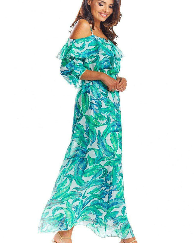 Elegant Customizable Neckline Spanish Maxi Dress