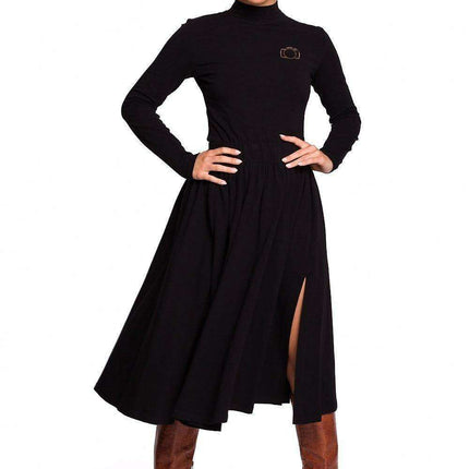 Chic Side Slit Flared Midi Skirt in Soft Knit Fabric