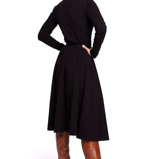Chic Side Slit Flared Midi Skirt in Soft Knit Fabric