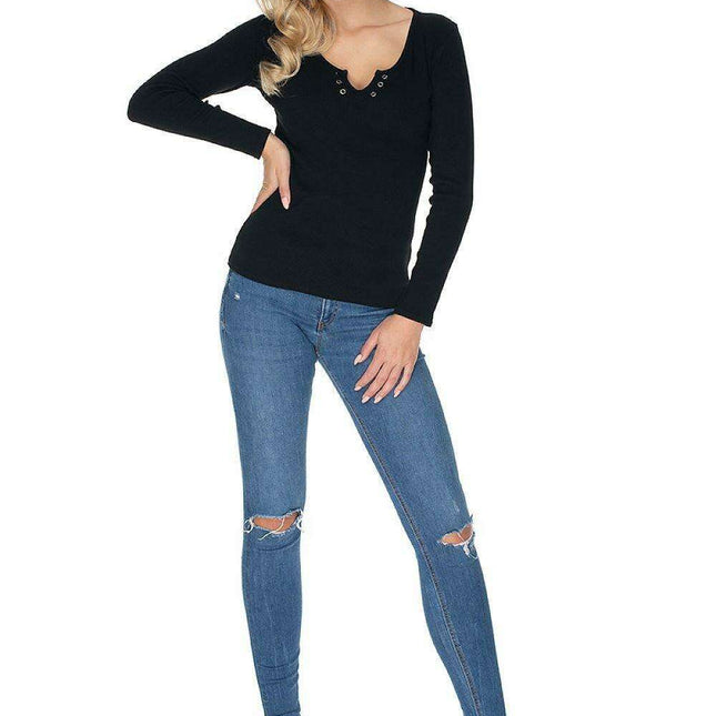 Ribbed Cotton Long Sleeve Peekaboo Top