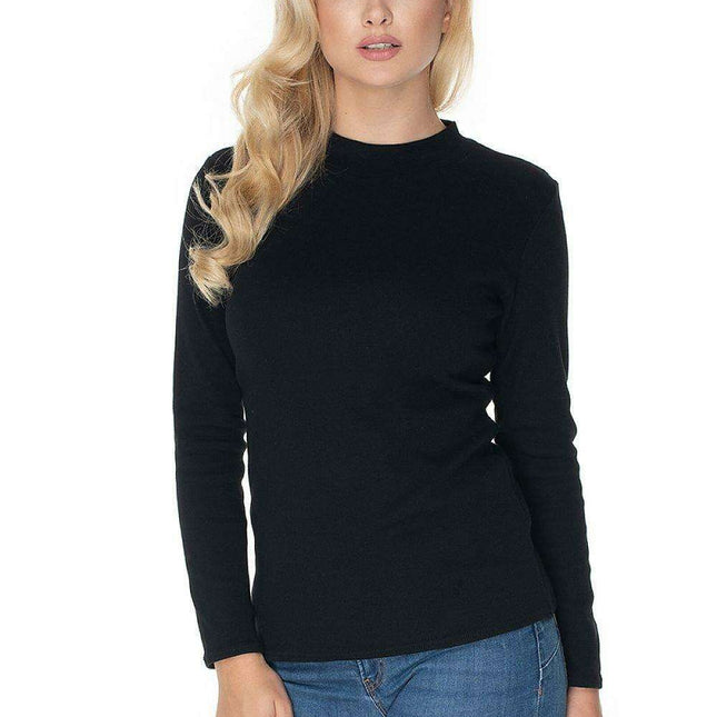 Ribbed Cotton Stand-Up Collar Peekaboo Blouse