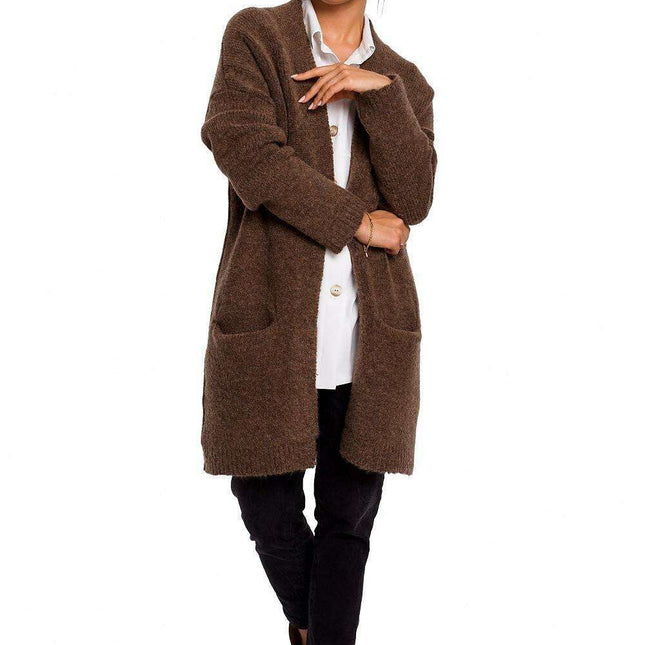 Luxurious Textured Wool Blend Cardigan with Convenient Front Pockets