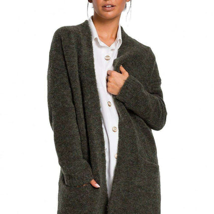 Luxurious Textured Wool Blend Cardigan with Convenient Front Pockets