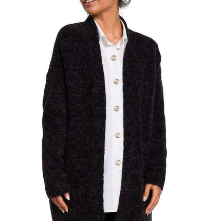 Luxurious Textured Wool Blend Cardigan with Convenient Front Pockets