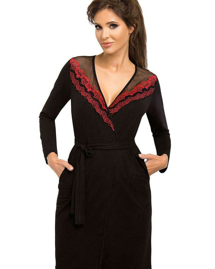 Chic Viscose Robe with Tulle and Embroidery Detail