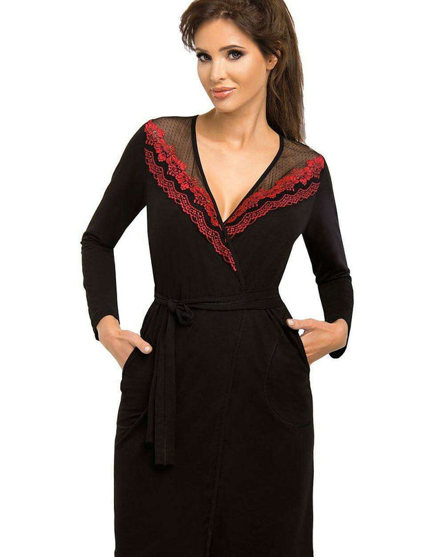 Chic Viscose Robe with Tulle and Embroidery Detail