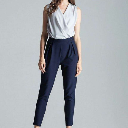 Chic Navy Blue Tailored Pleated Trousers for Women