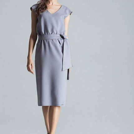 Chic Navy Blue V-Neck Midi Dress with Sensational Side Slit