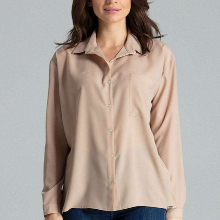 Lenitif's Chic Button-Up Relaxed Fit Long Sleeve Shirt