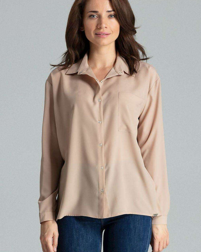 Lenitif's Chic Button-Up Relaxed Fit Long Sleeve Shirt