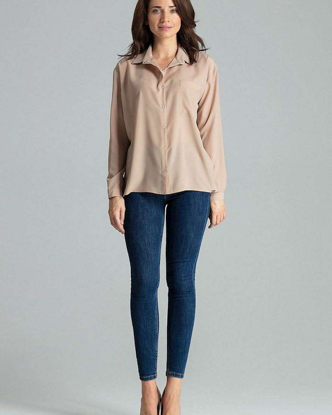 Lenitif's Chic Button-Up Relaxed Fit Long Sleeve Shirt