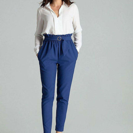 Chic Beige Trousers with Glamorous Golden Buckle - Comfortable Style
