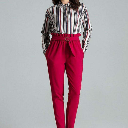 Chic Beige Trousers with Glamorous Golden Buckle - Comfortable Style