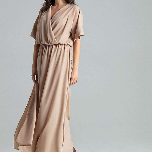 Floral Kimono Sleeve Long Dress with Stylish Envelope Neckline